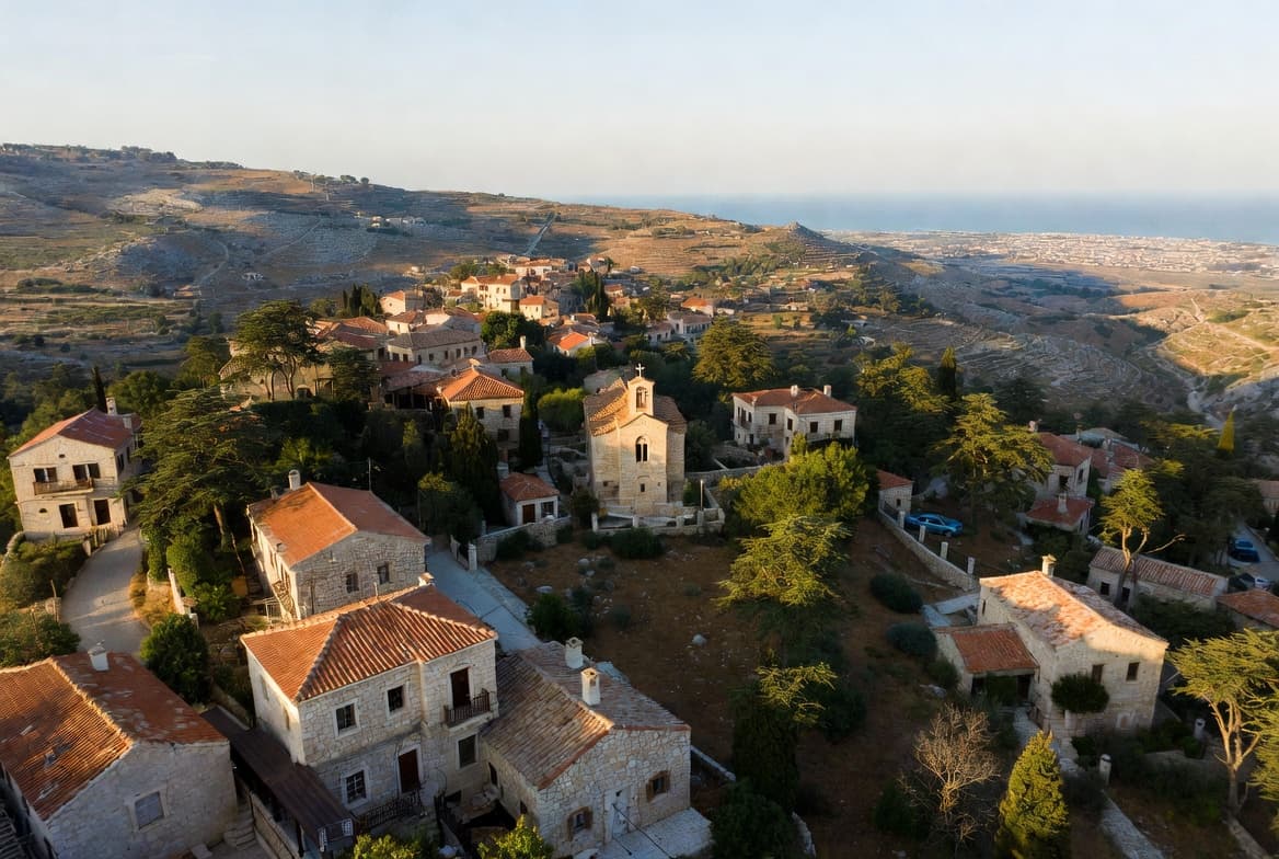Aerial view of Lebanese mountain village